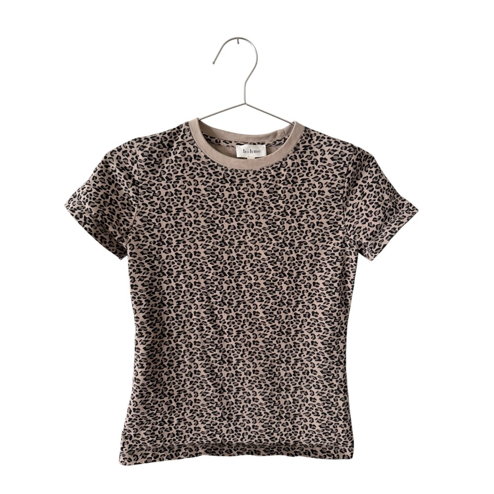 Böhme Womens Leopard Print Cotton T-Shirt Crew Neck Tan Brown XS BHM1820WT